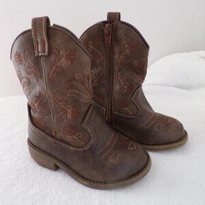 Heart, Flower Stitched Toddler Western Cowgirl Cowboy Boots, Side Zip Girly GUC